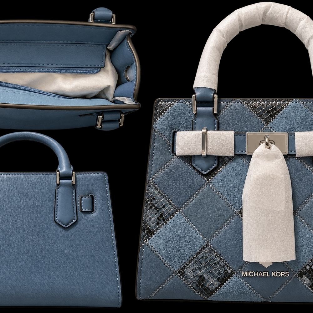 Michael Kors Blue Patchwork Leather Satchel